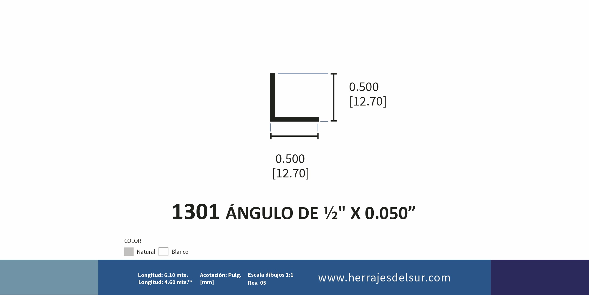 Ángulo de 1/2 x 0.050'