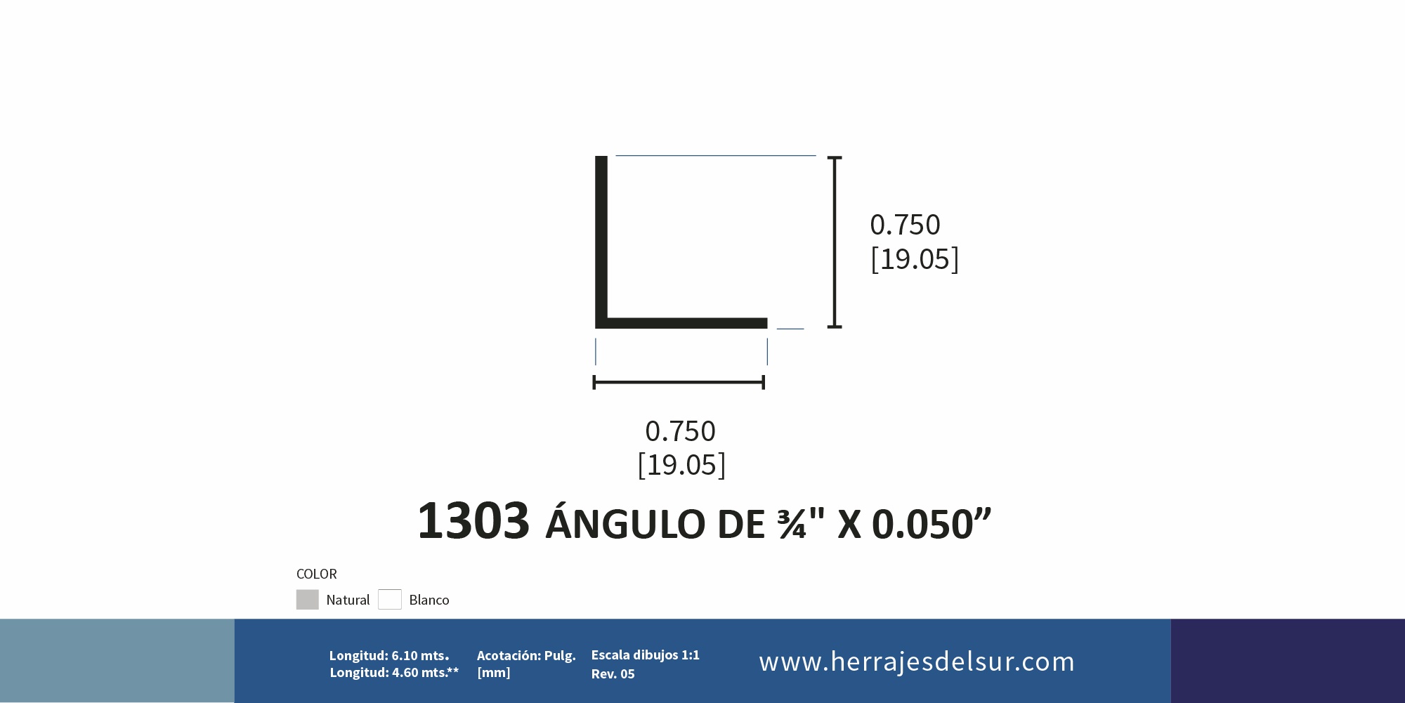 Ángulo de 3/4 x 0.050'