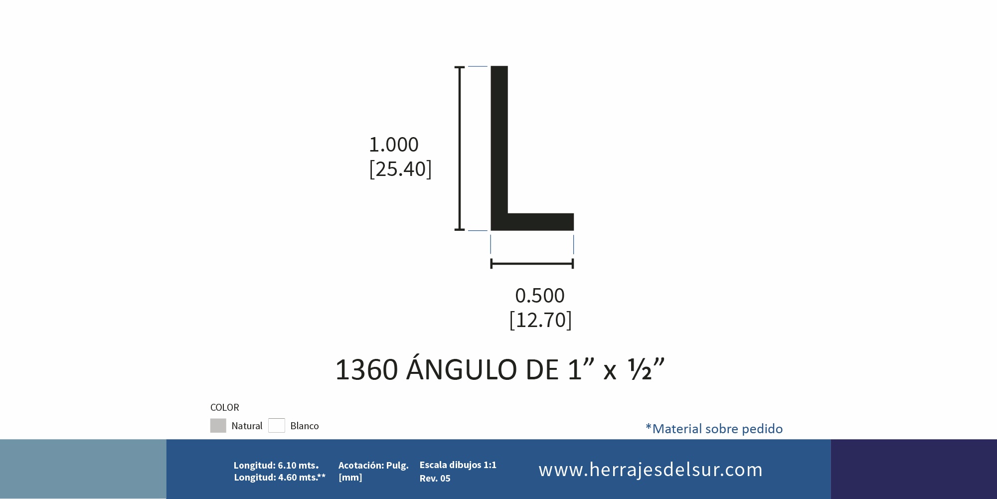 Ángulo de 1' x 1/2'