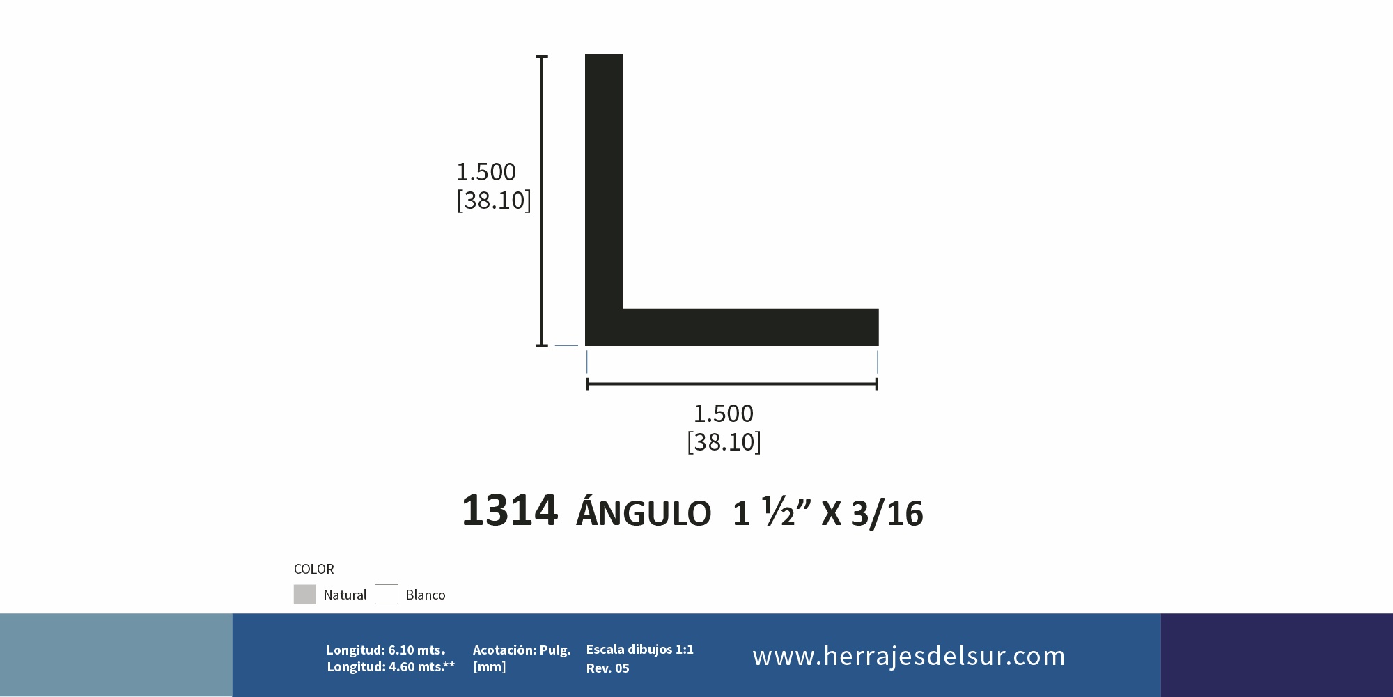 Ángulo de 1 1/2' x 3/16'