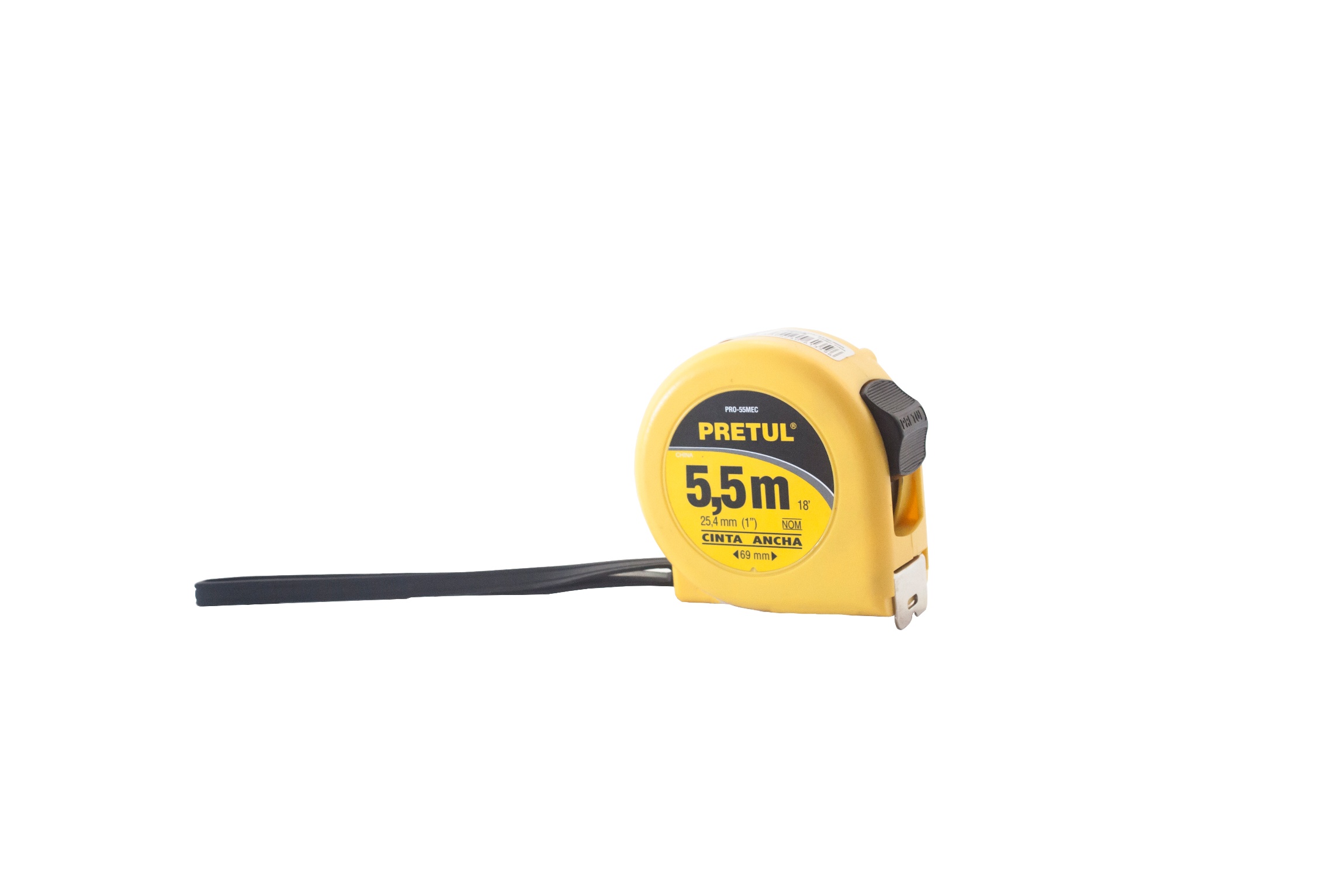 Flexómetro, amarillo, 26.2 ft, cinta de 0.984 in, Pretul card plast